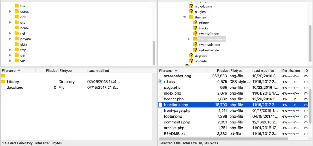 This is a screenshot of functions file of FTP