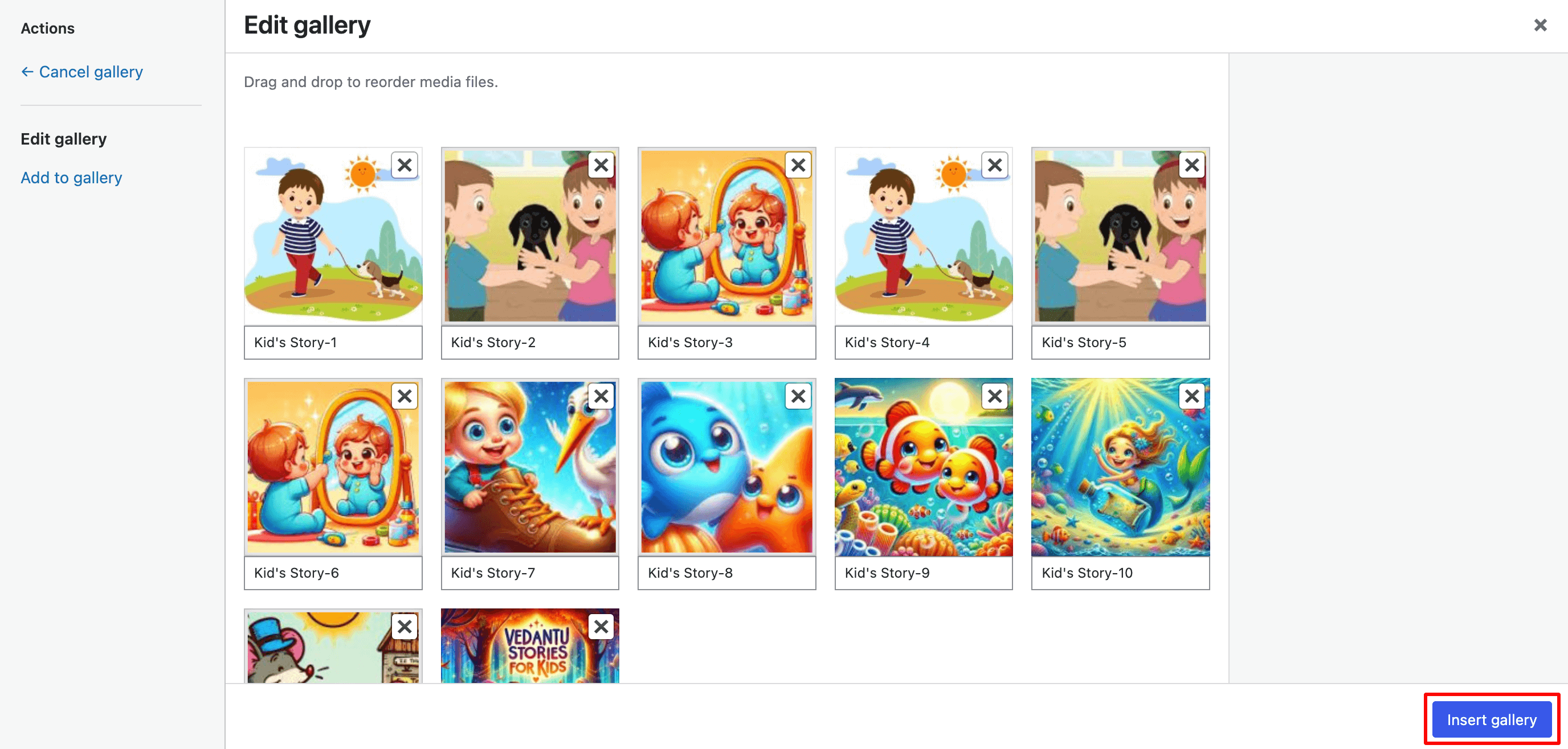insert gallery on your wordpress site