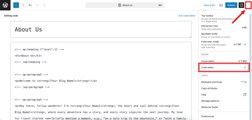 This image shows the WordPress Code Editor