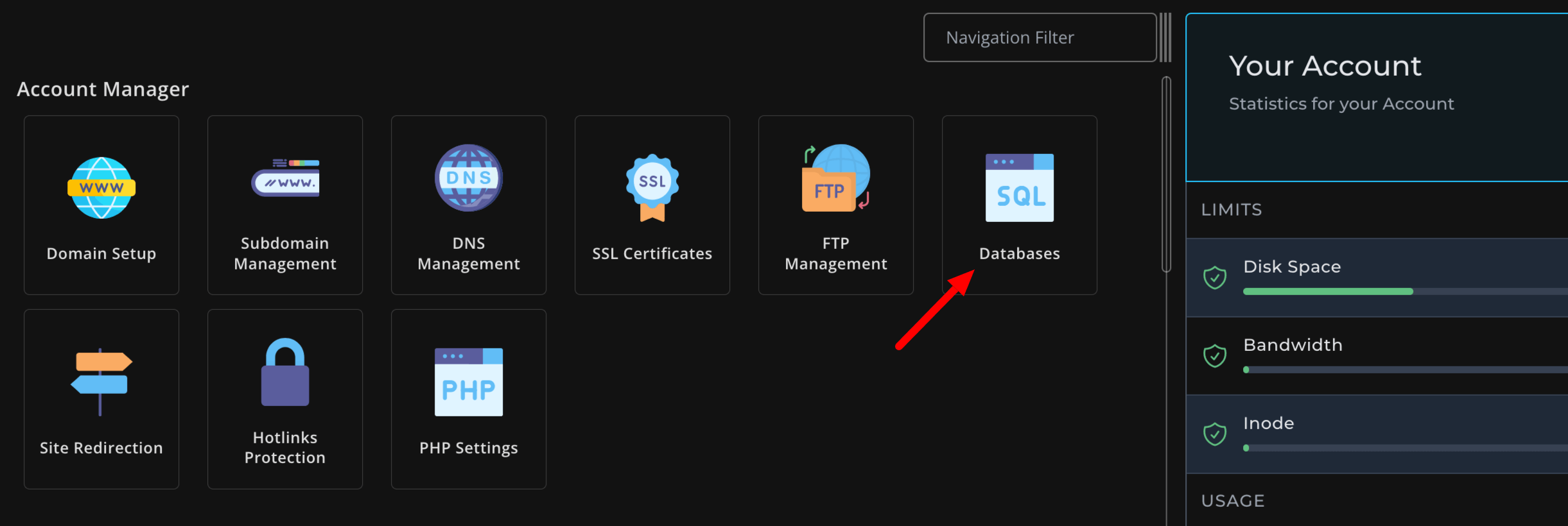 This image shows the Databases in a cPanel