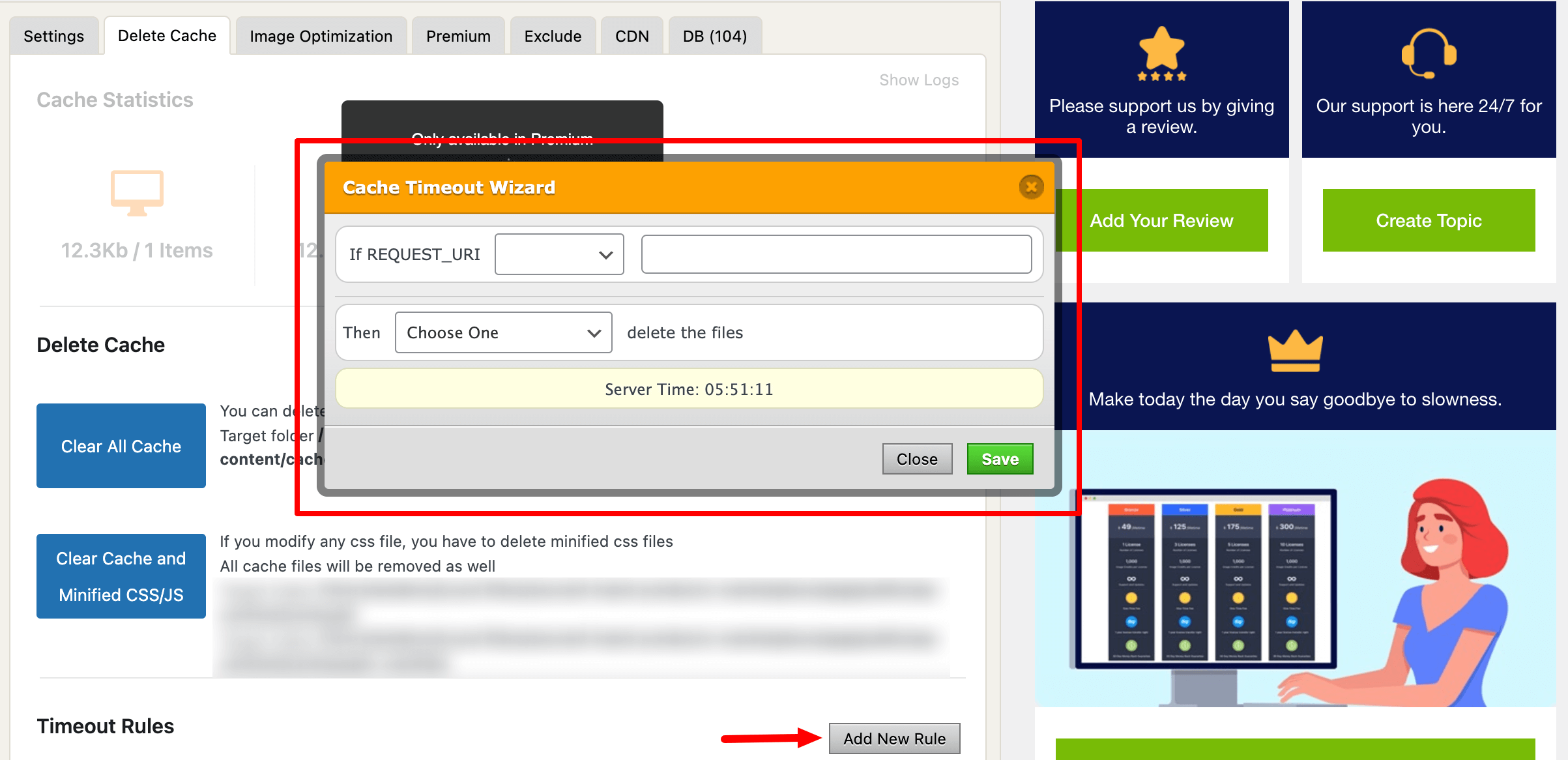 This image shows how to add new rule in WP Fastest Cache plugin