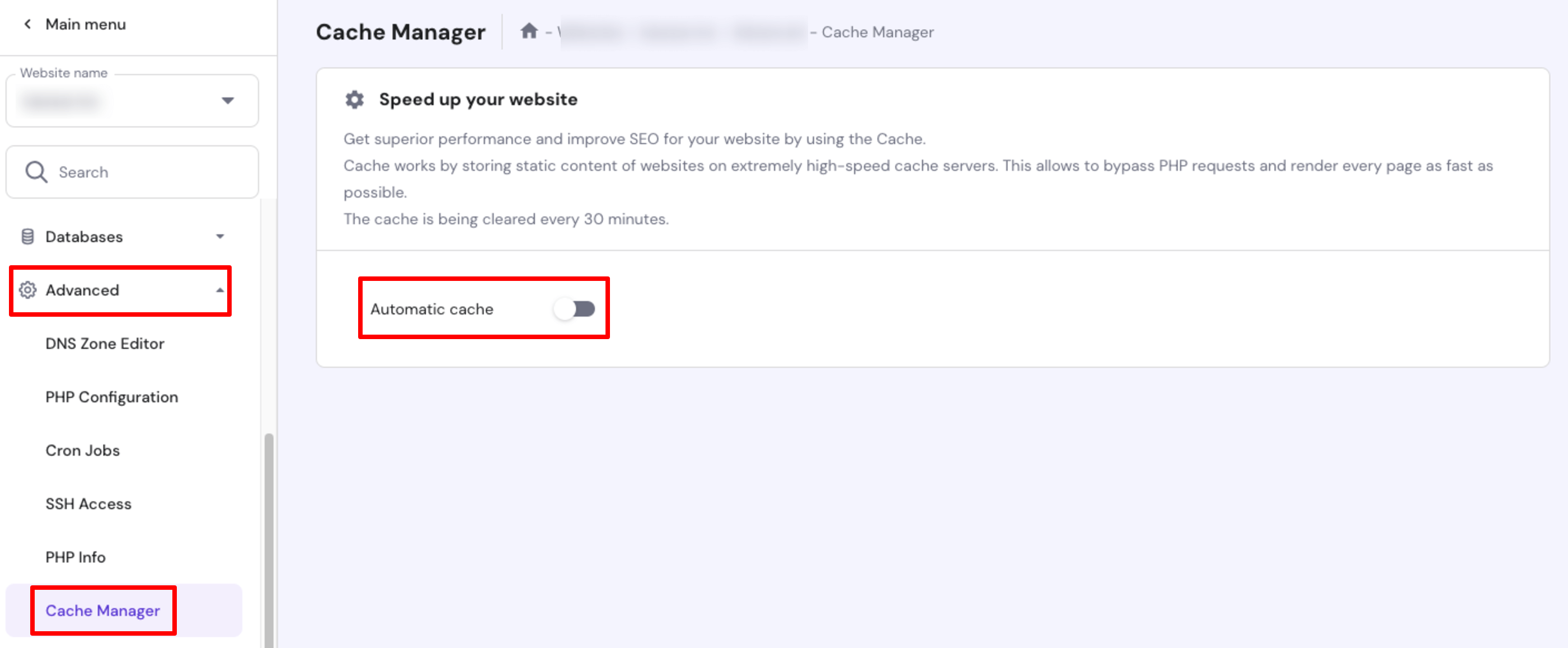 This image shows how to clear WordPress cache from the Hostinger account