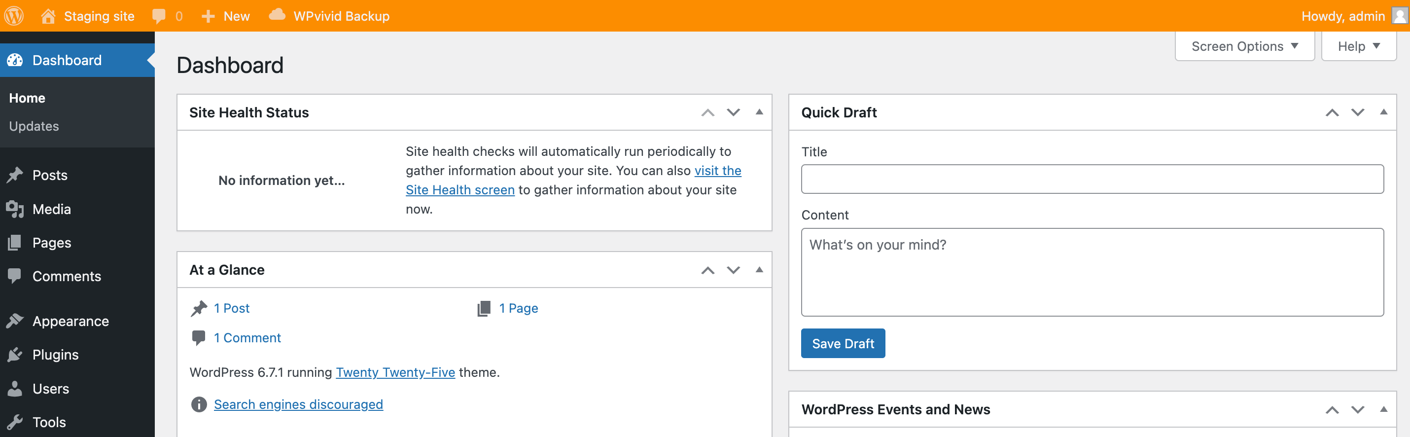 Orange bar in WordPress dashboard