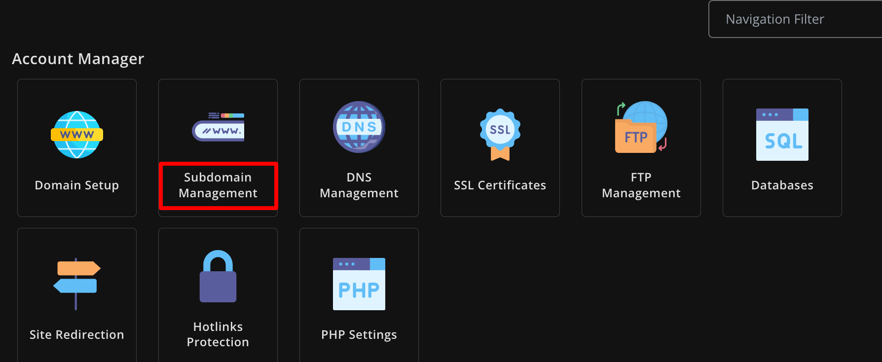 Subdomain management option in cPanel