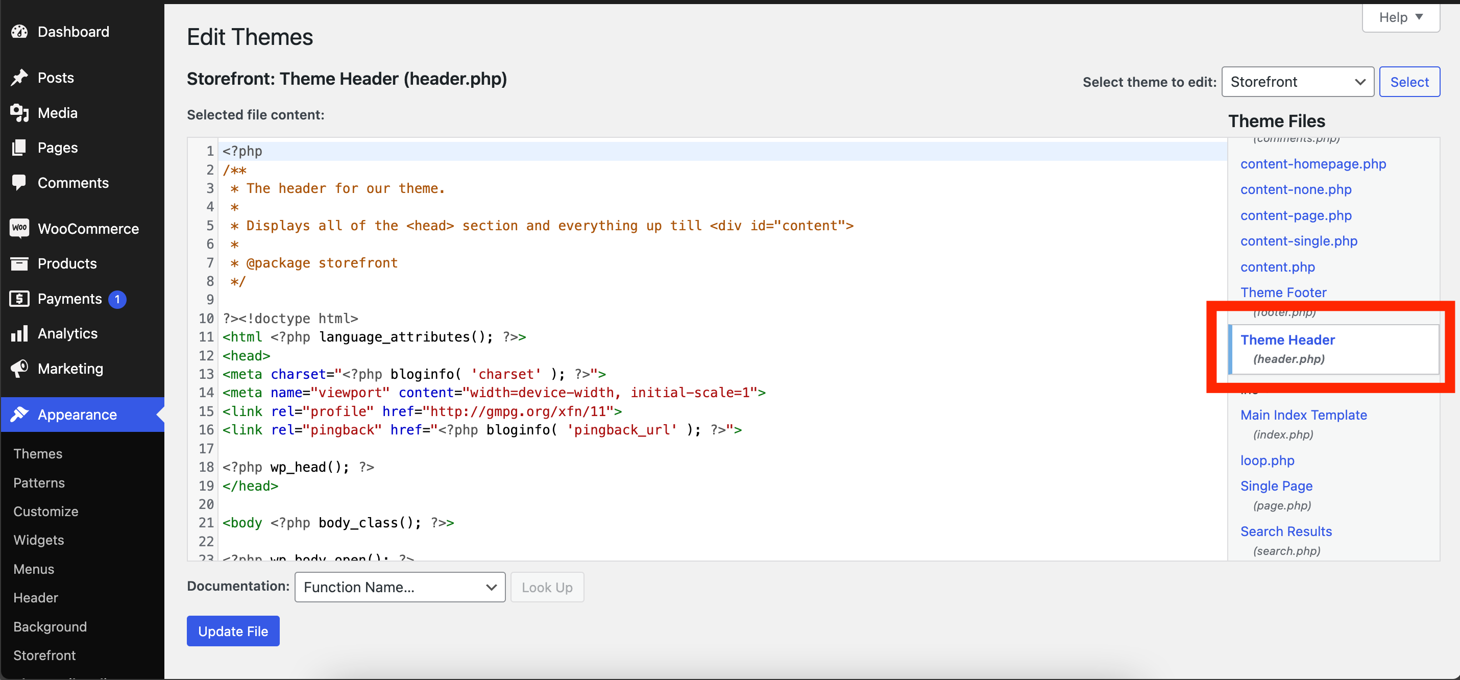 This is a screenshot of header dot php
