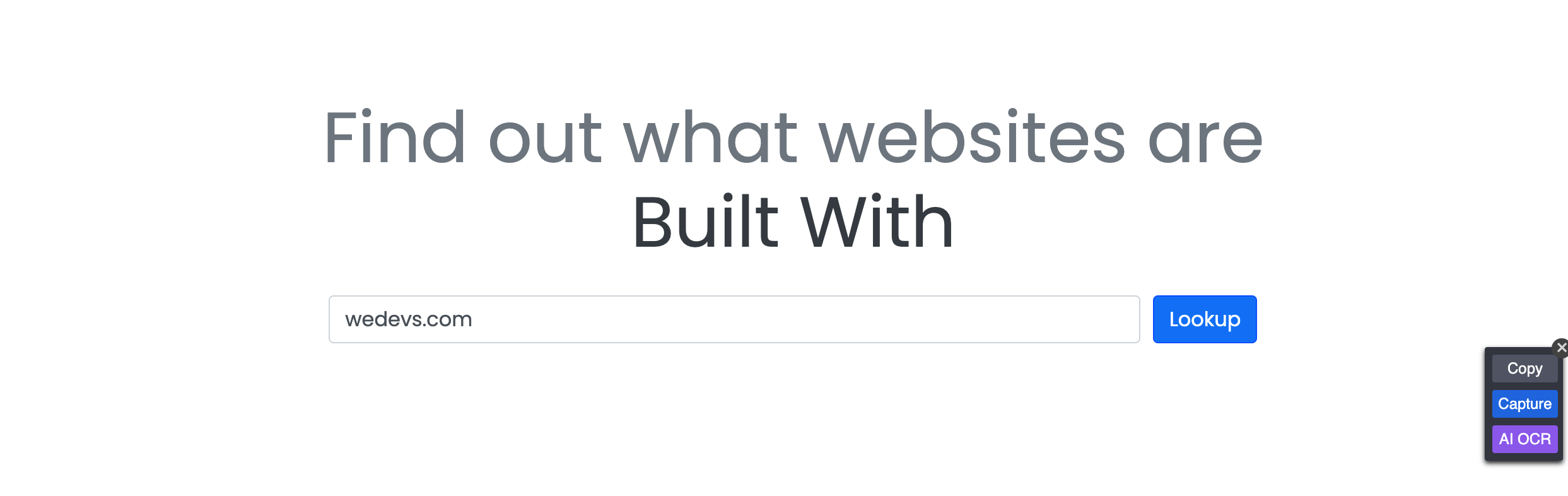 This is a screenshot of the BuiltWith homepage