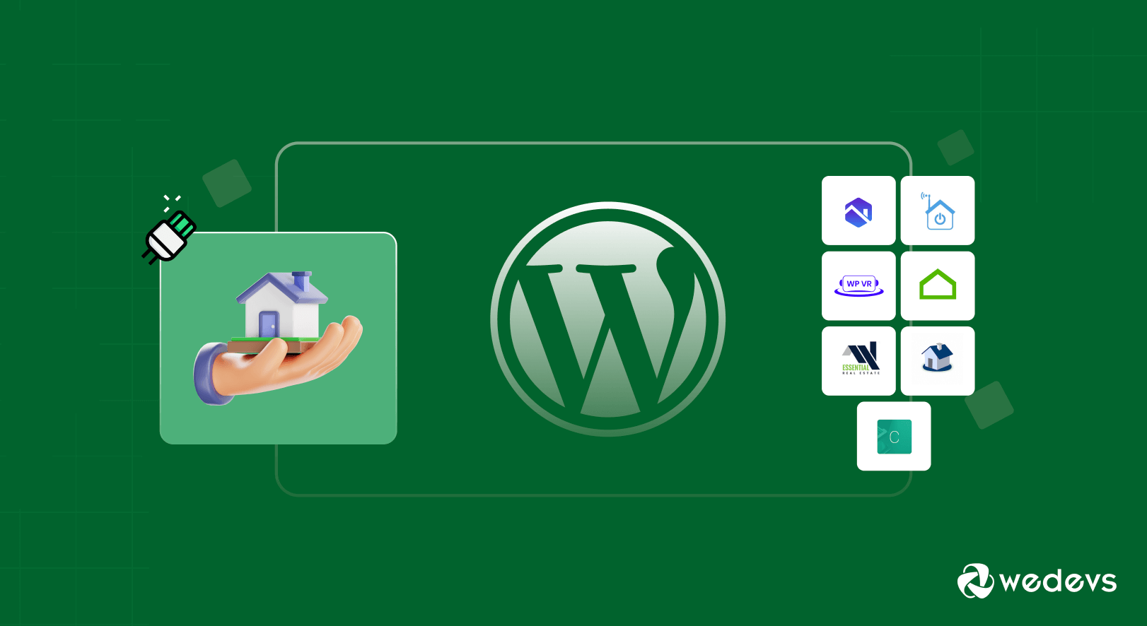 This image shows 7 logos of the 7 WordPress real estate plugins