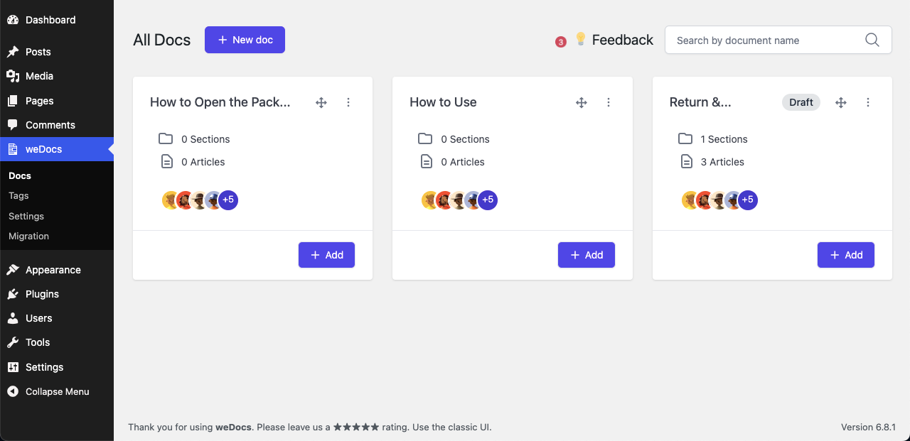 Add more sections and categories
