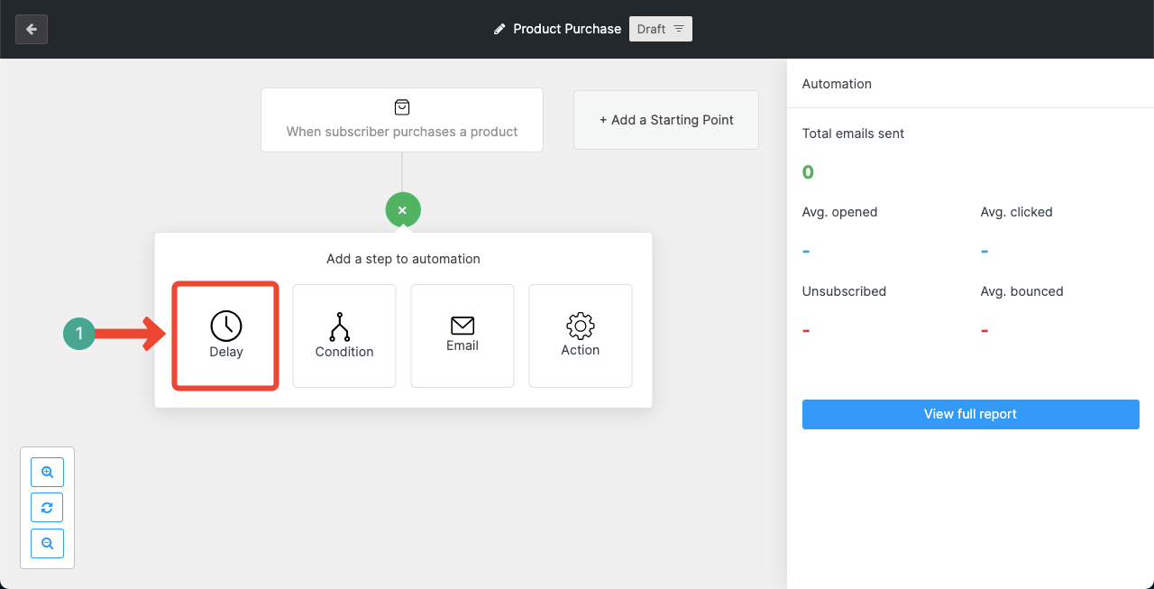 Add the Delay step to the automation workflow