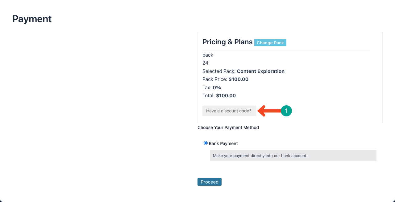Click the discount code button