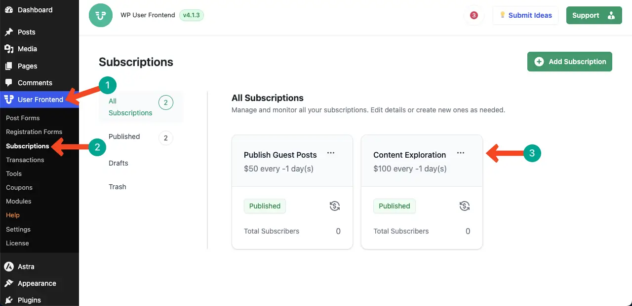Create Subscription Packages
