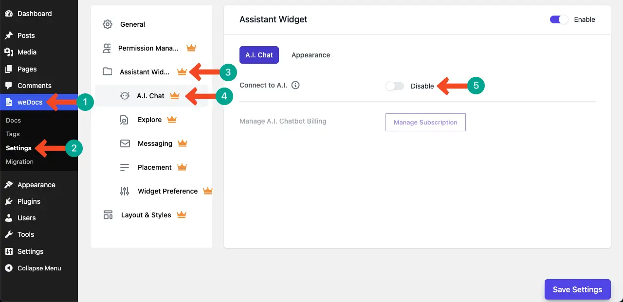 Enable the customer support features