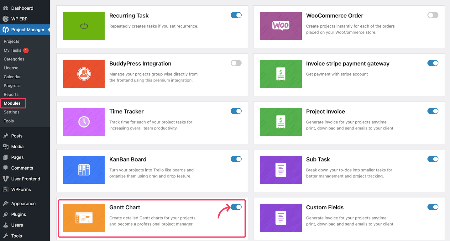 Enable the Gantt Chart Module