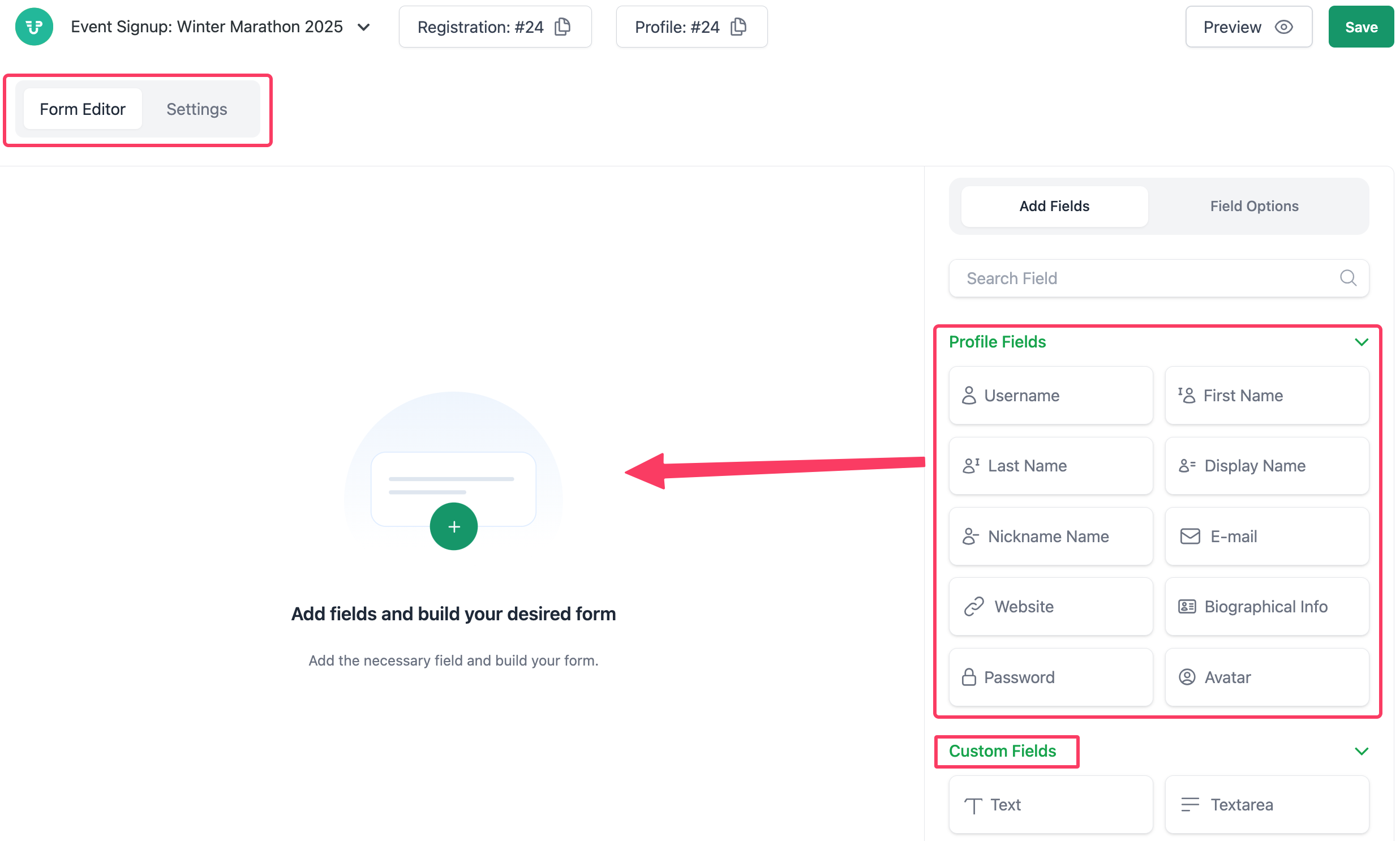 Drag and Drop the Required Fields