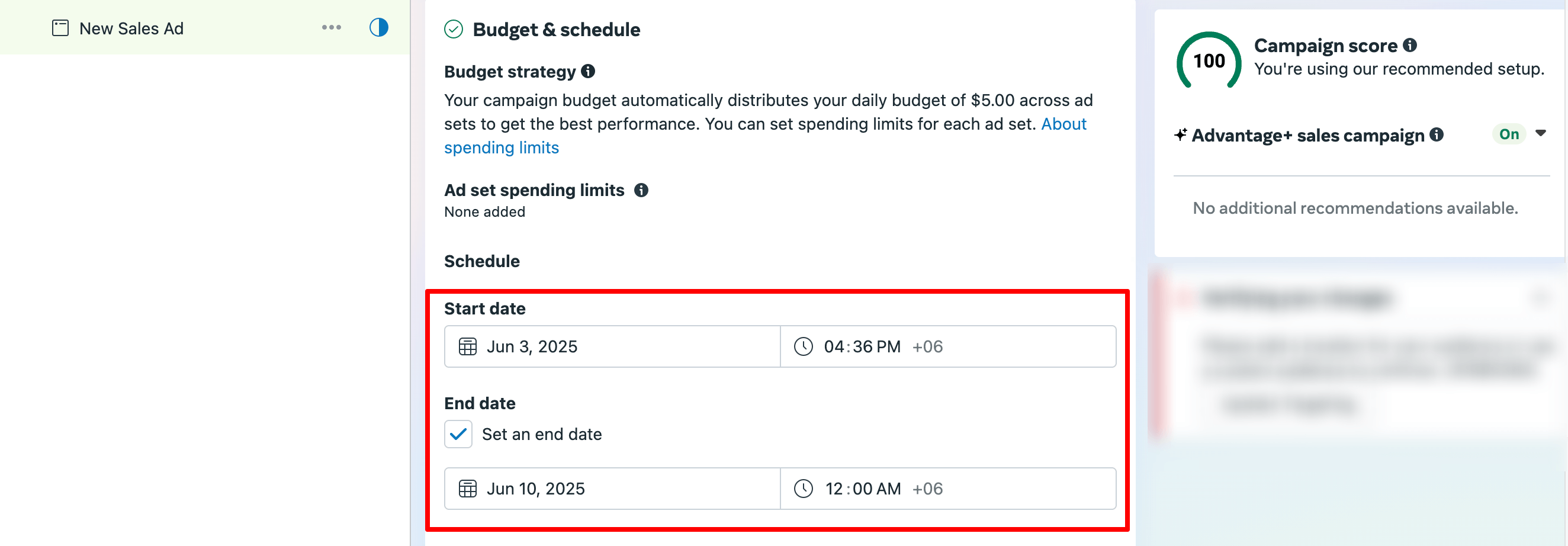 Budget and Schedule settings to optimize for FB ads 