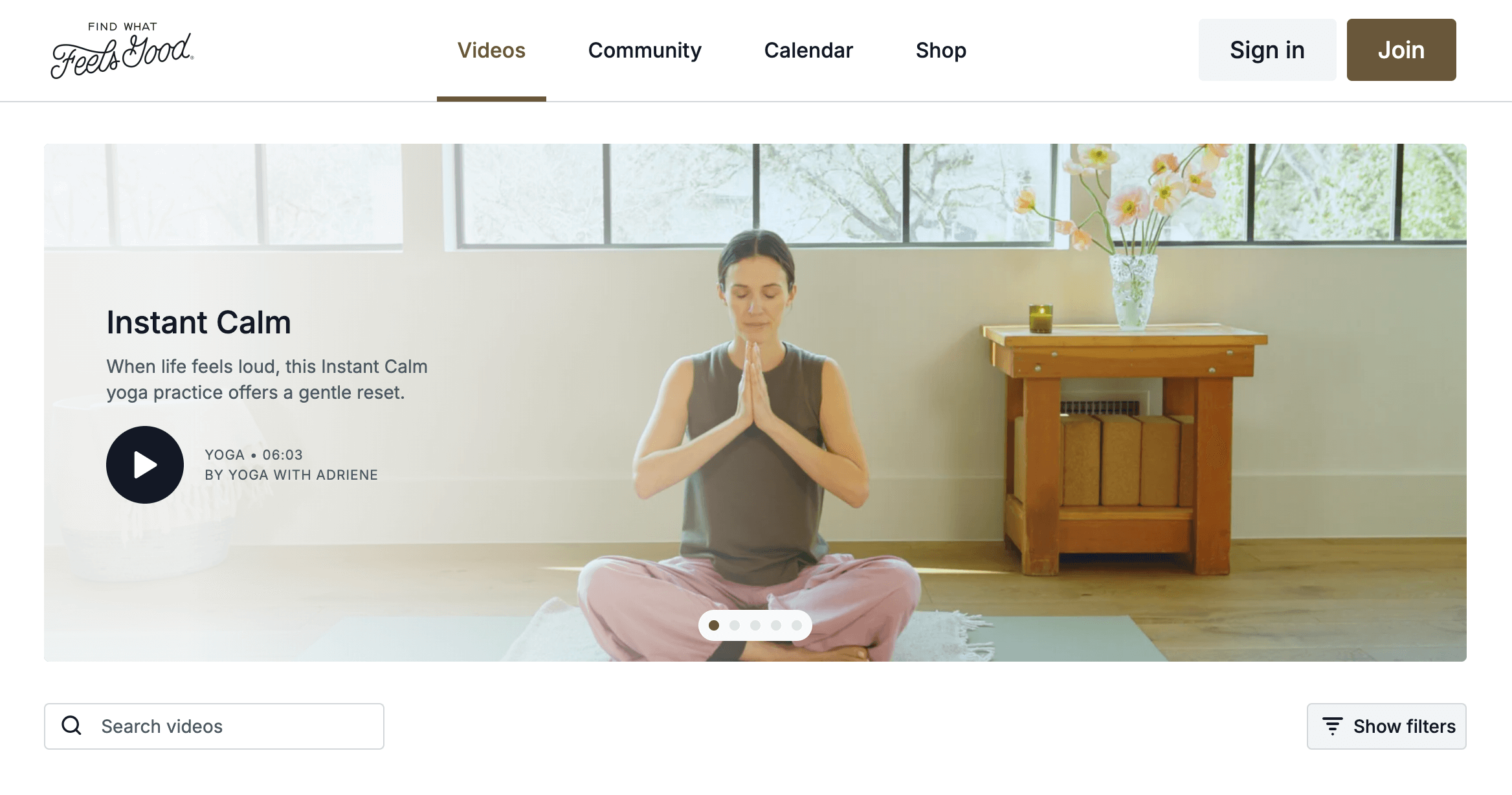 7. Yoga with Adriene (Find What Feels Good) - Membership Site Examples