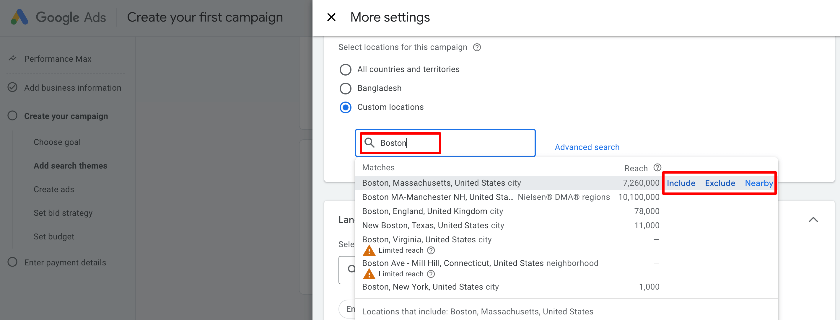 Location adding options