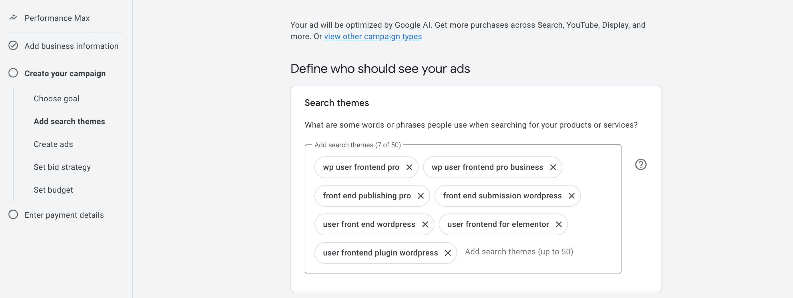 Insert search themes up to 50
