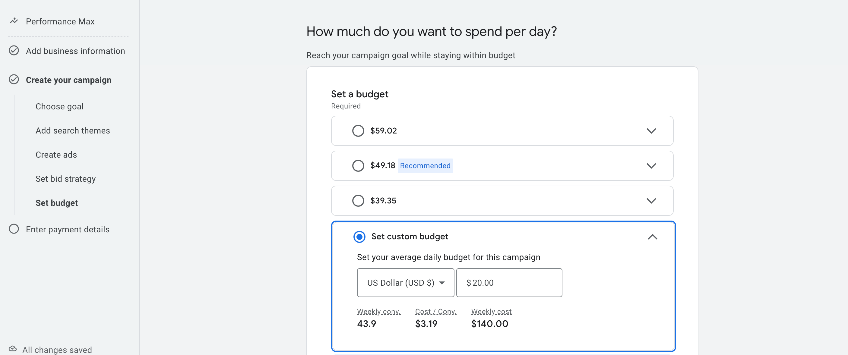 Set a budget to run a Google ads