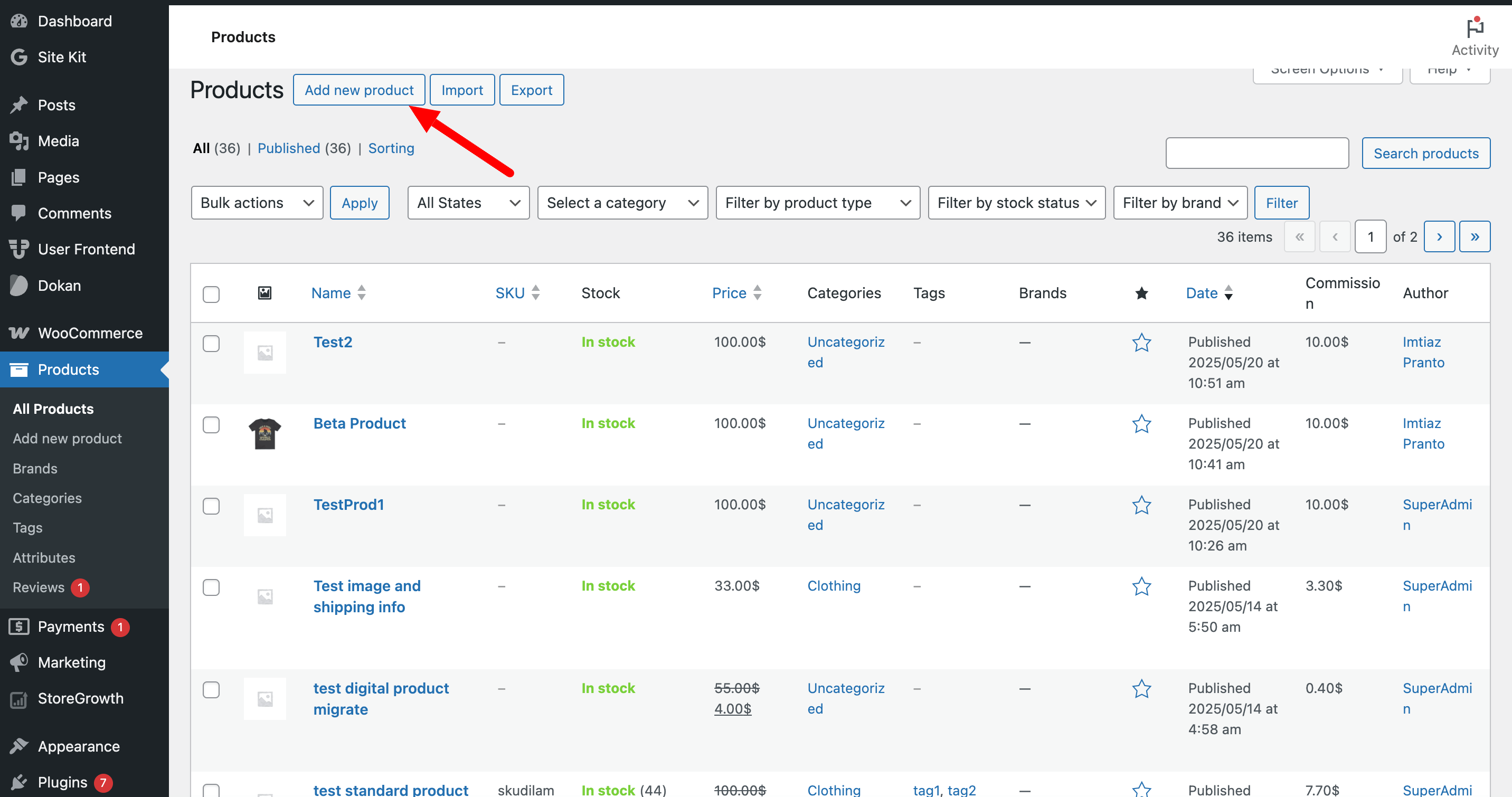 This is a screenshot of add new product button- how to create a variable product