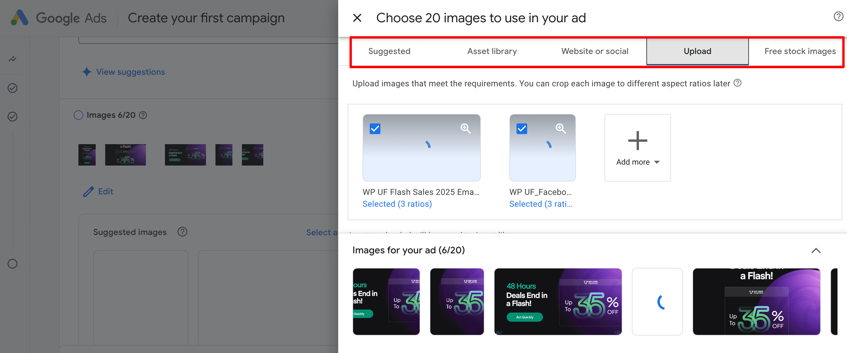 Upload images for running a Google ad