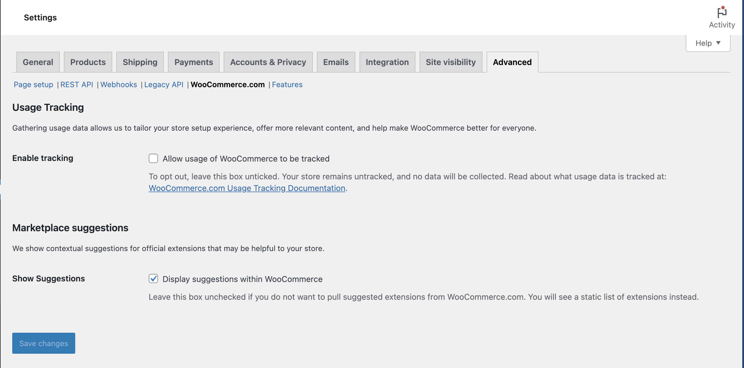 This is a screenshot of WooCommerce usage tracking