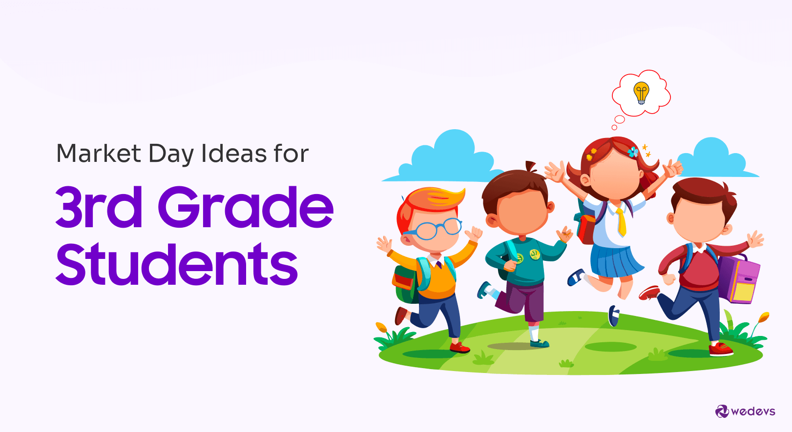 This image shows a girl and two boys are brainstorming for unique school market day ideas.