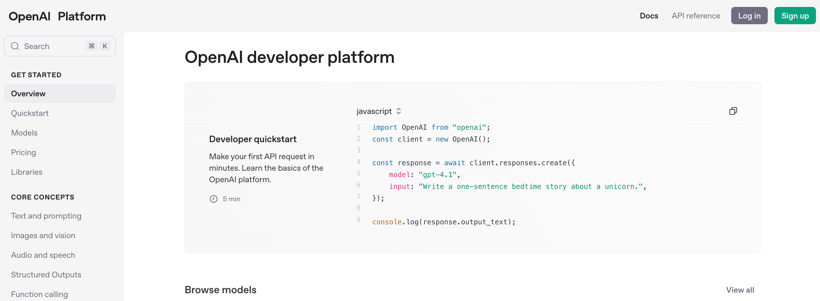 This is the OpenAI developer platform interface 