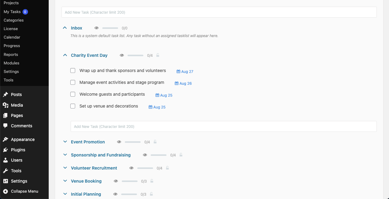 Add More Task Lists and Tasks for the Project