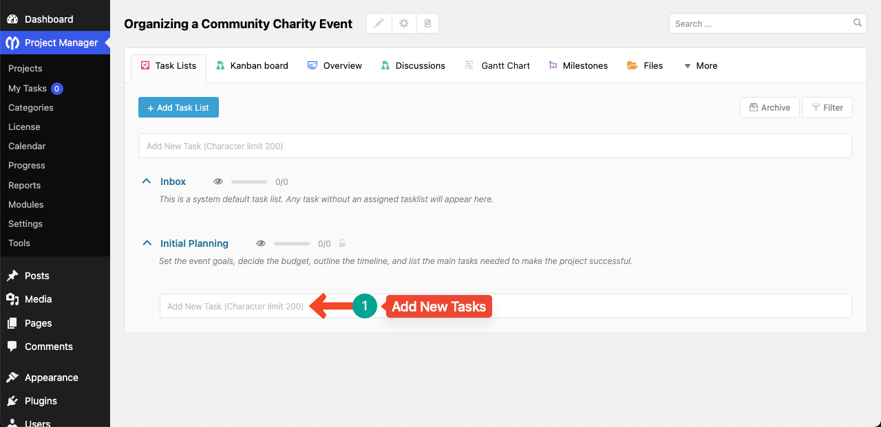 Add tasks to the task list