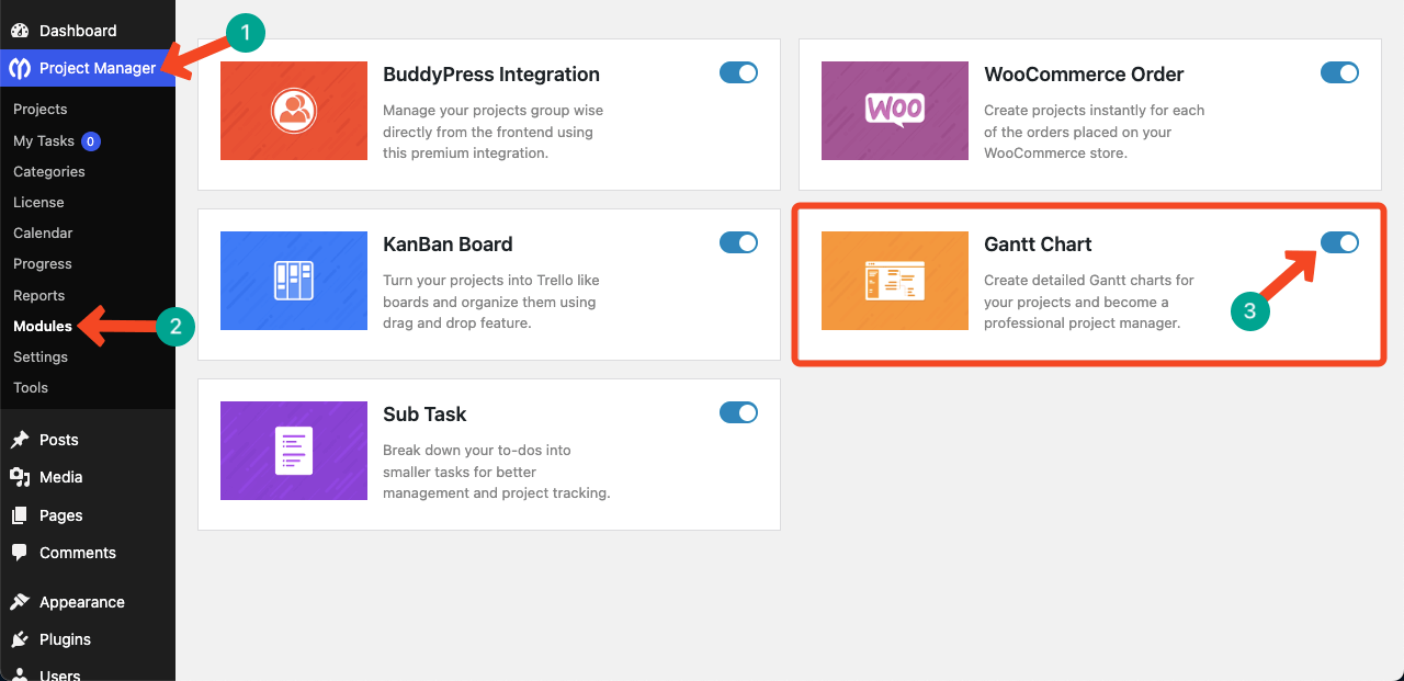 Enable the Gantt Chart Module