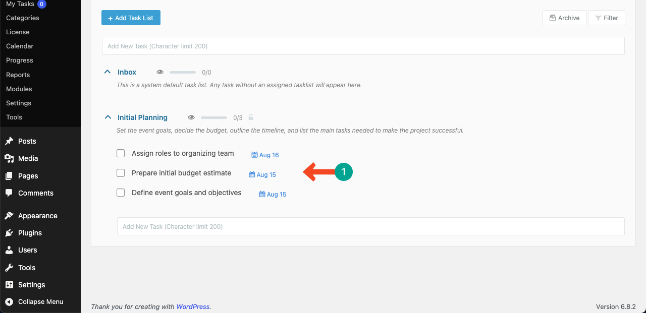 Multiple new tasks have been added to the task list