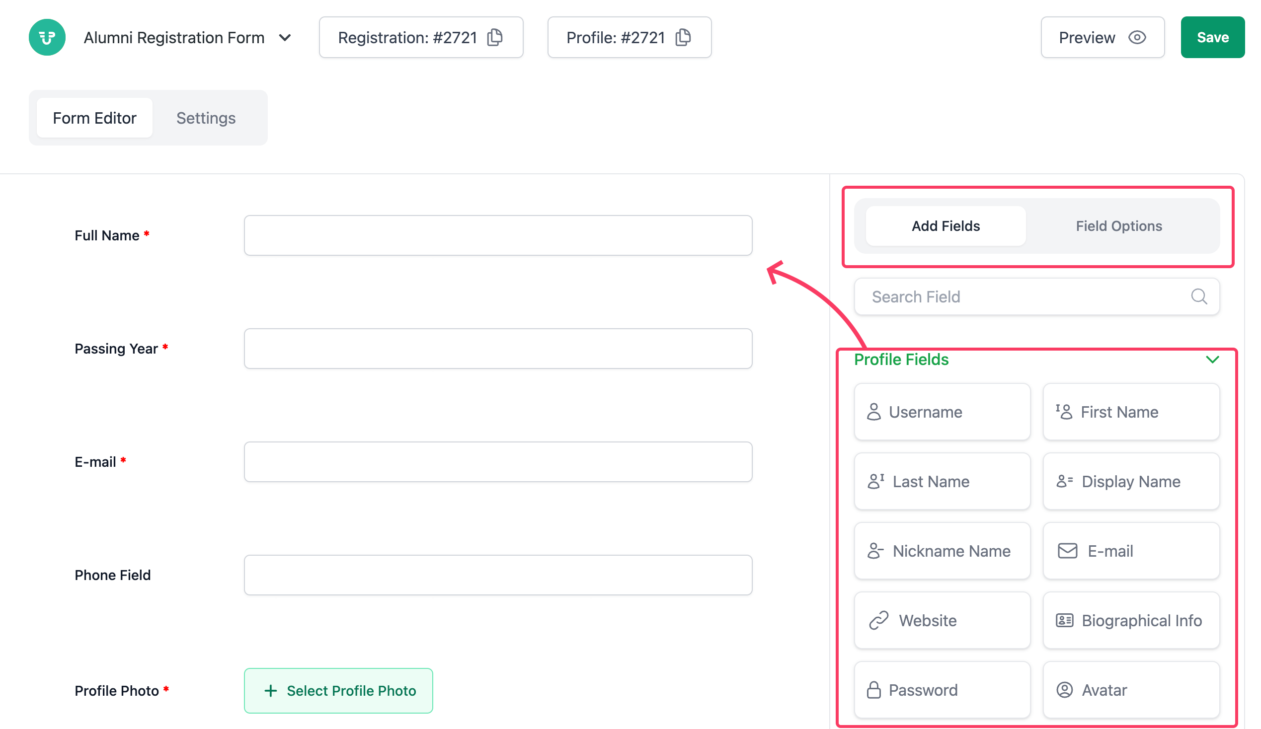create a registration form using WPUF