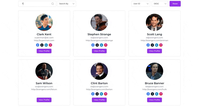 Search and filter of the user directory