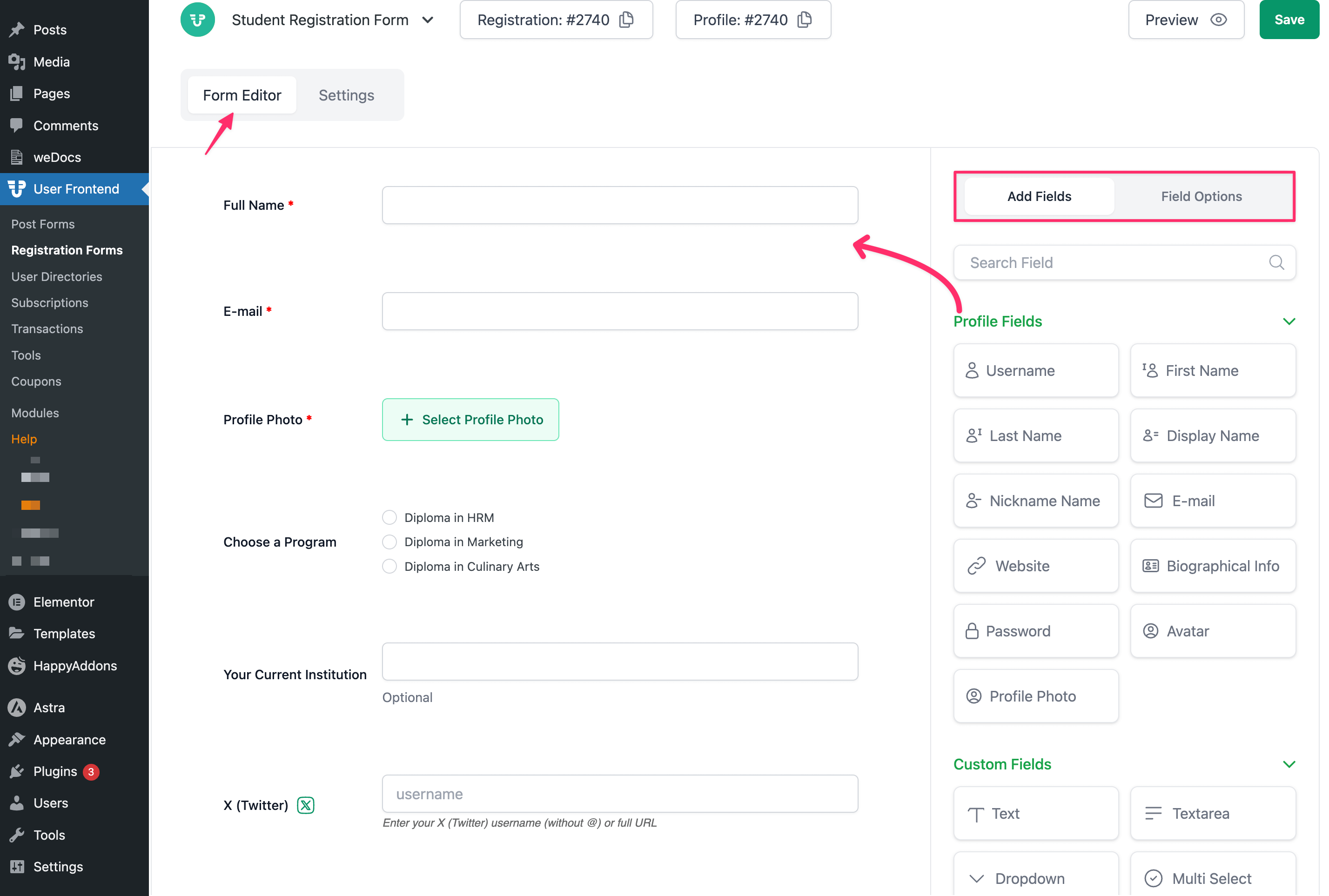 Customize Roles & Registration Forms using WPUF