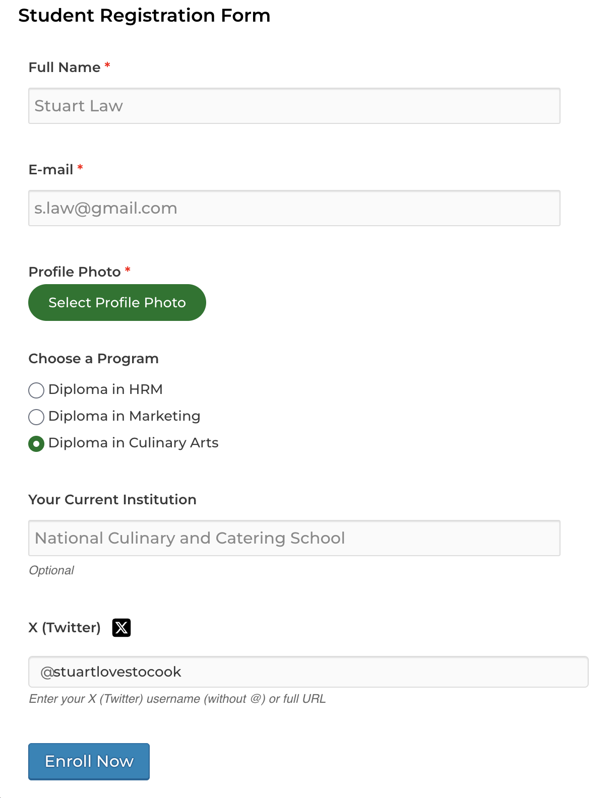 Registration form made with WPUF