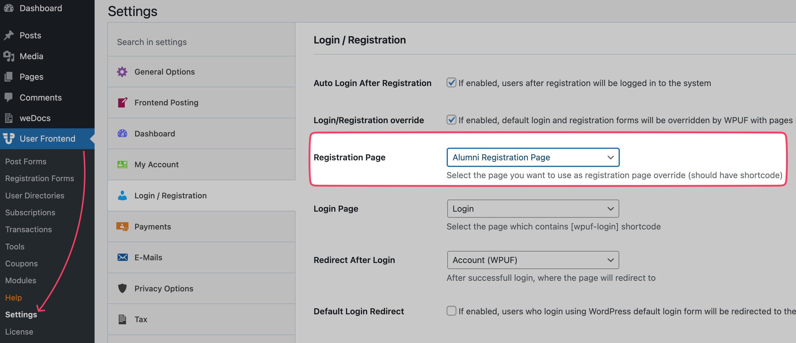 Choose the registration form