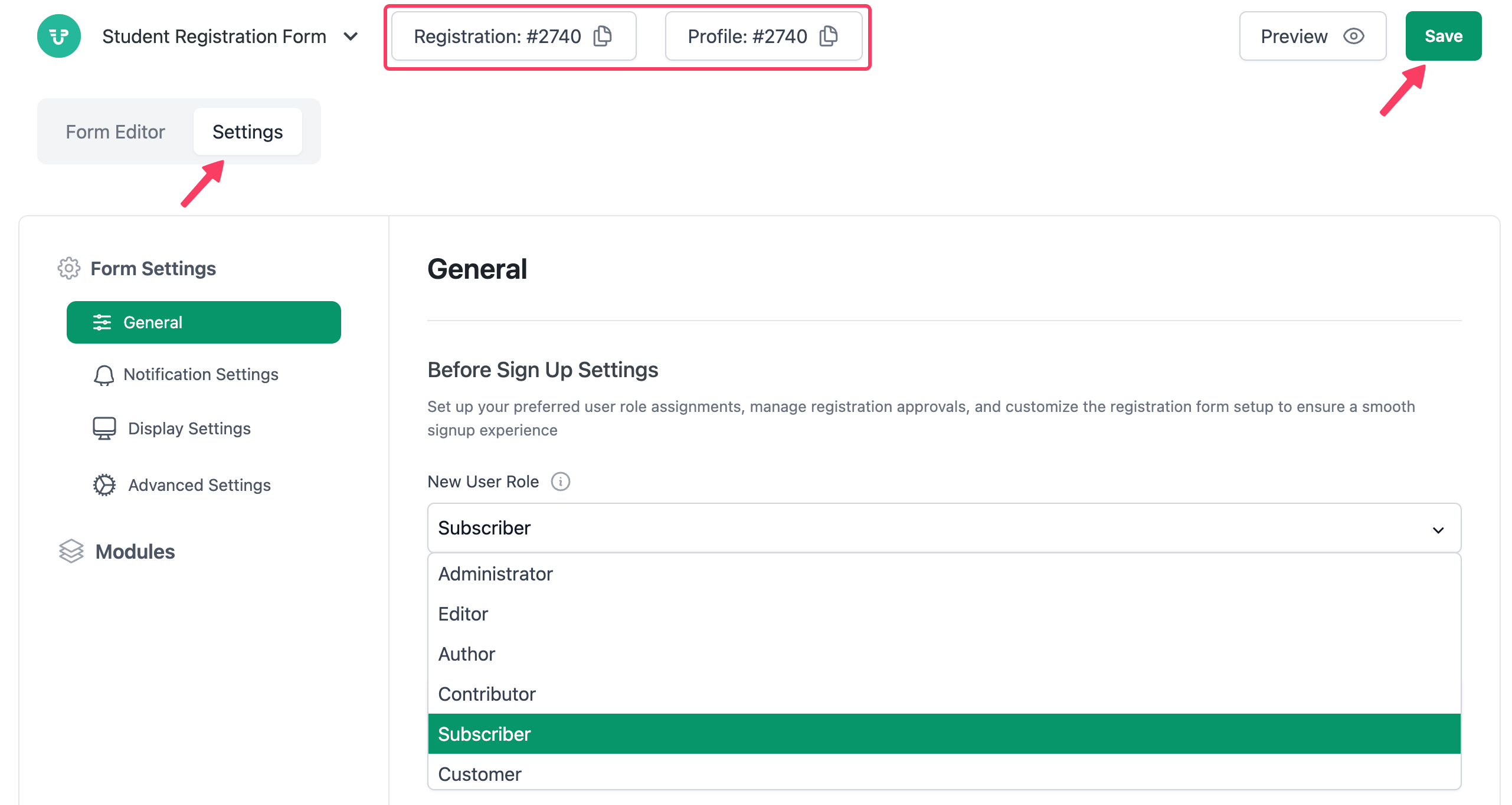 Create a student registration form
