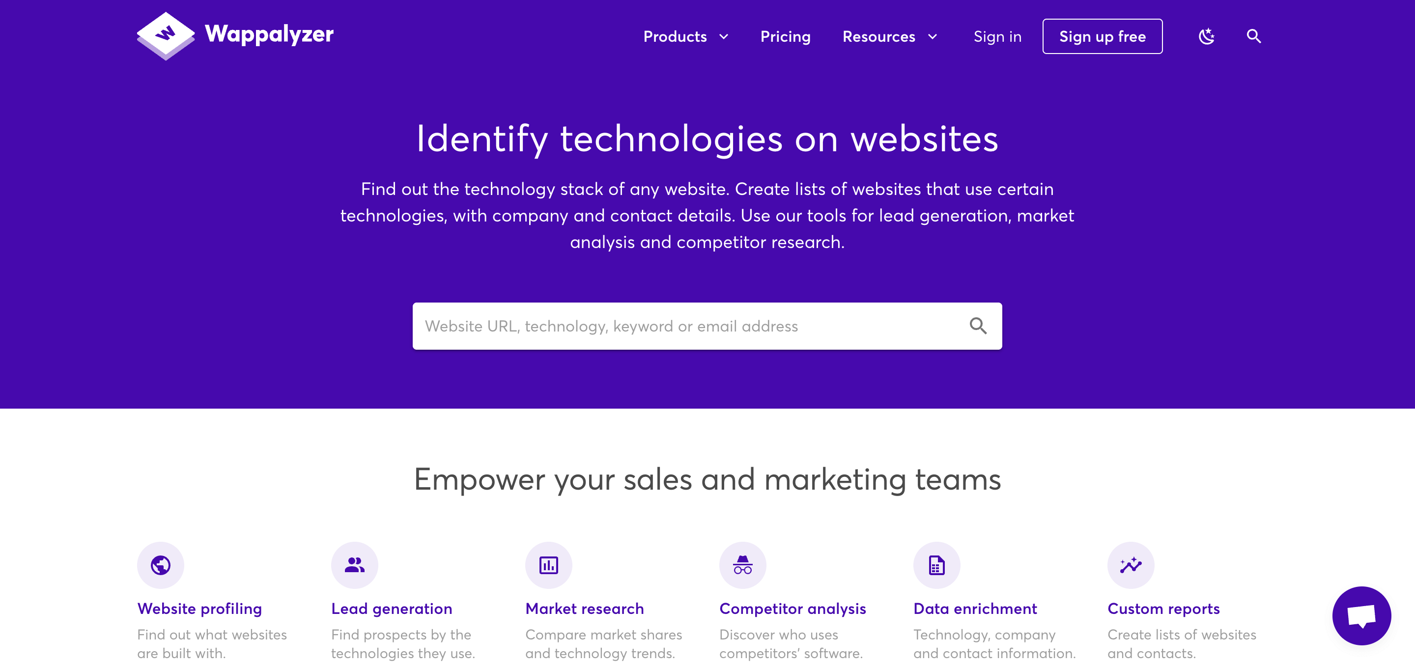 This is the homepage of the Wappalyzer