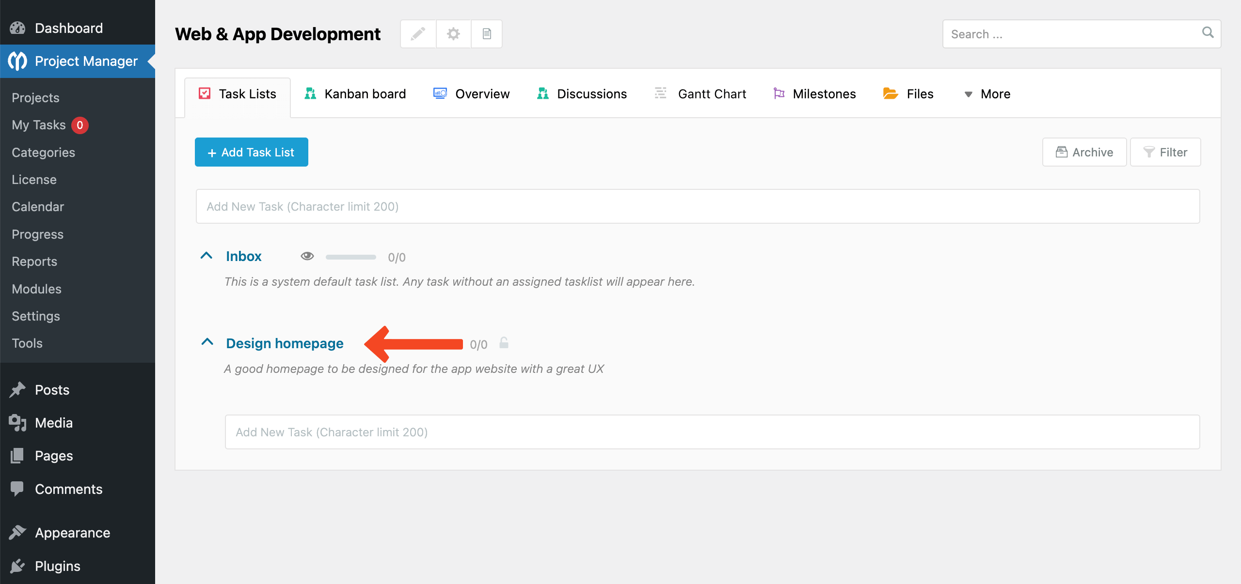 A new task is added to the project manager