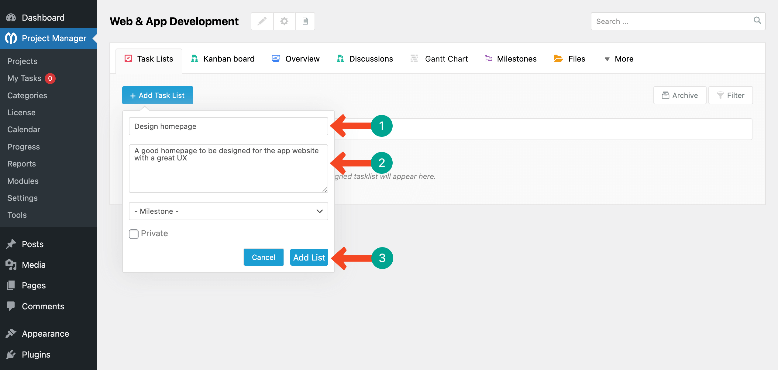 Type your task name and a description