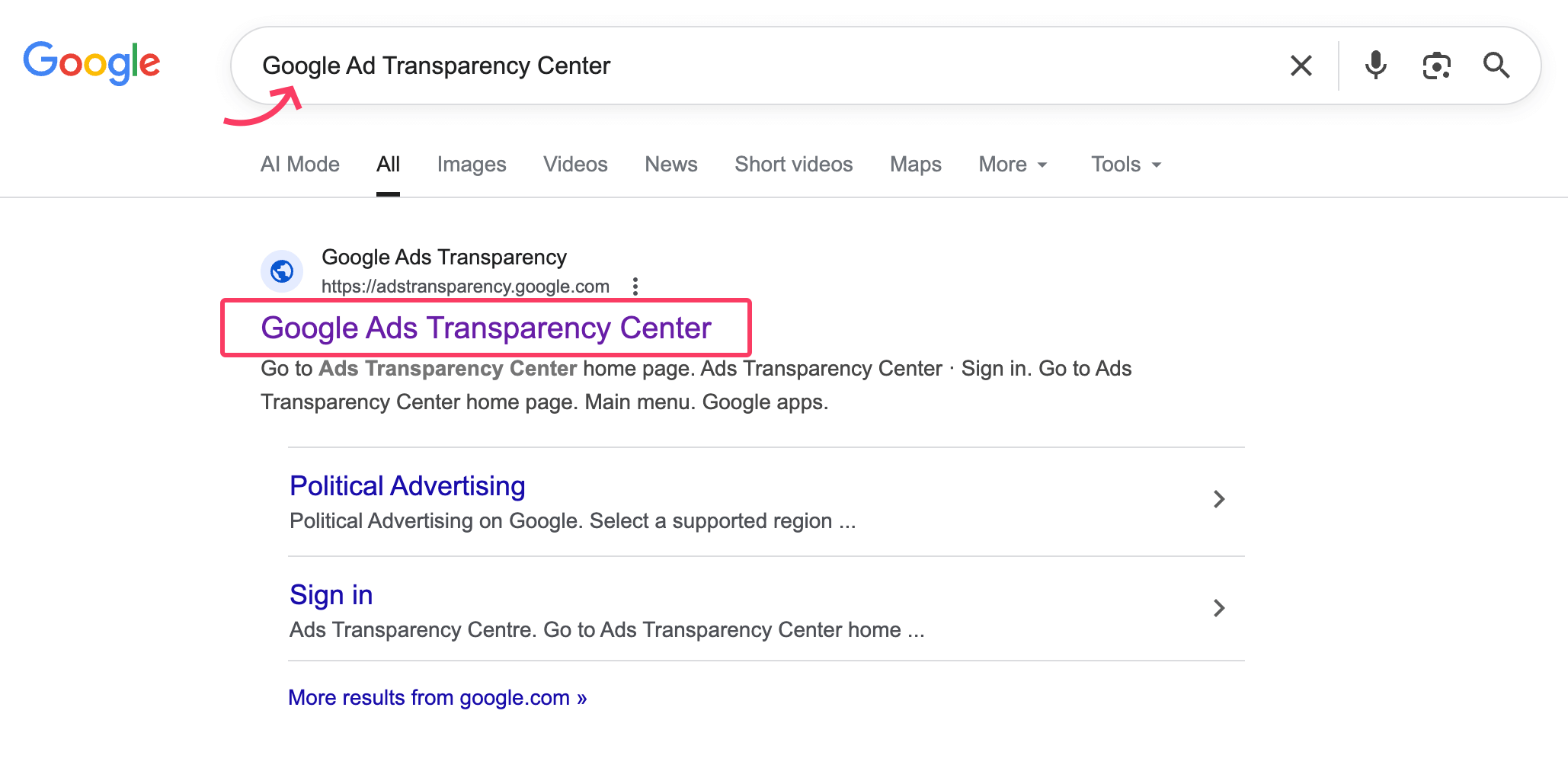 Use Google Ad Transparency Center