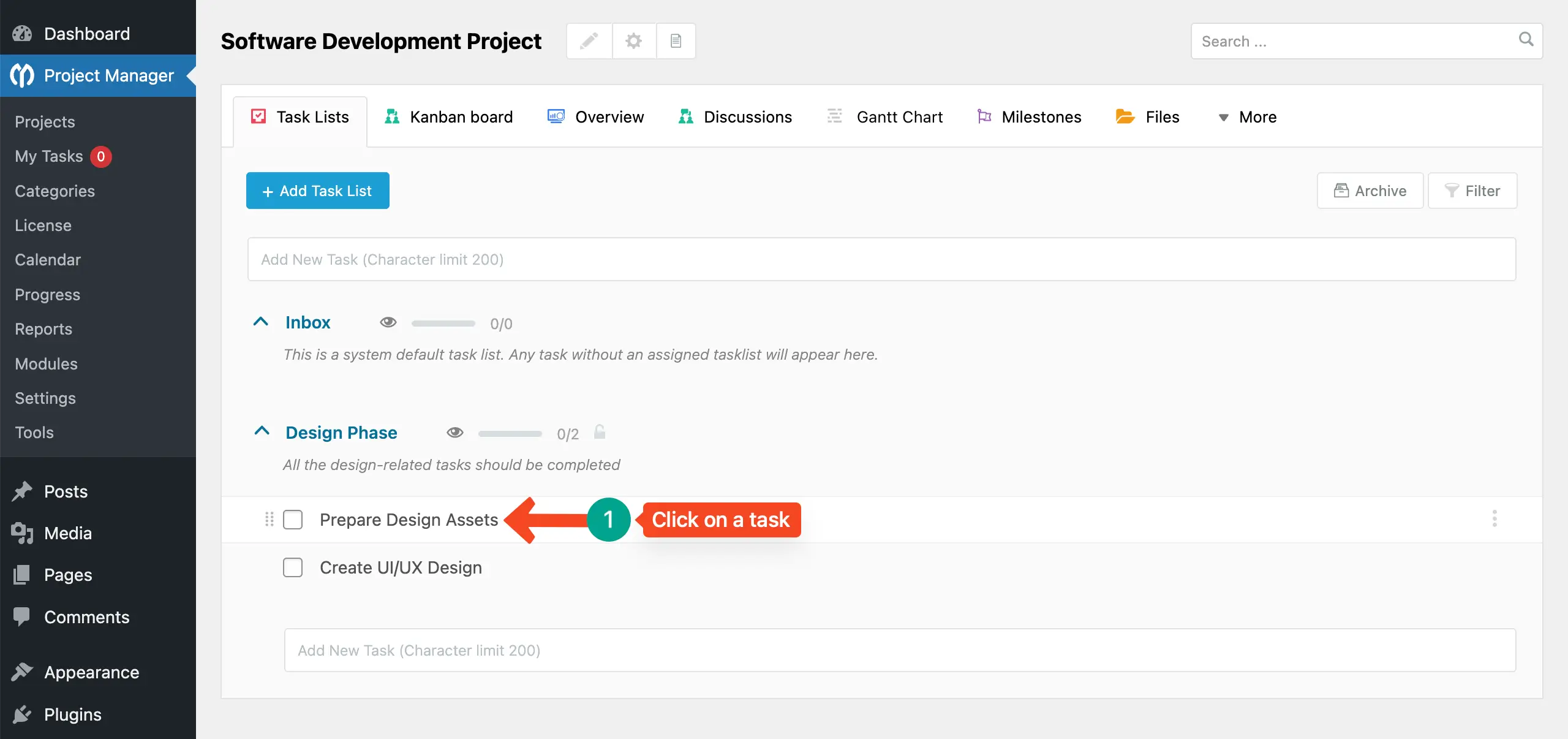 Start adding subtasks to tasks with WP Project Manager