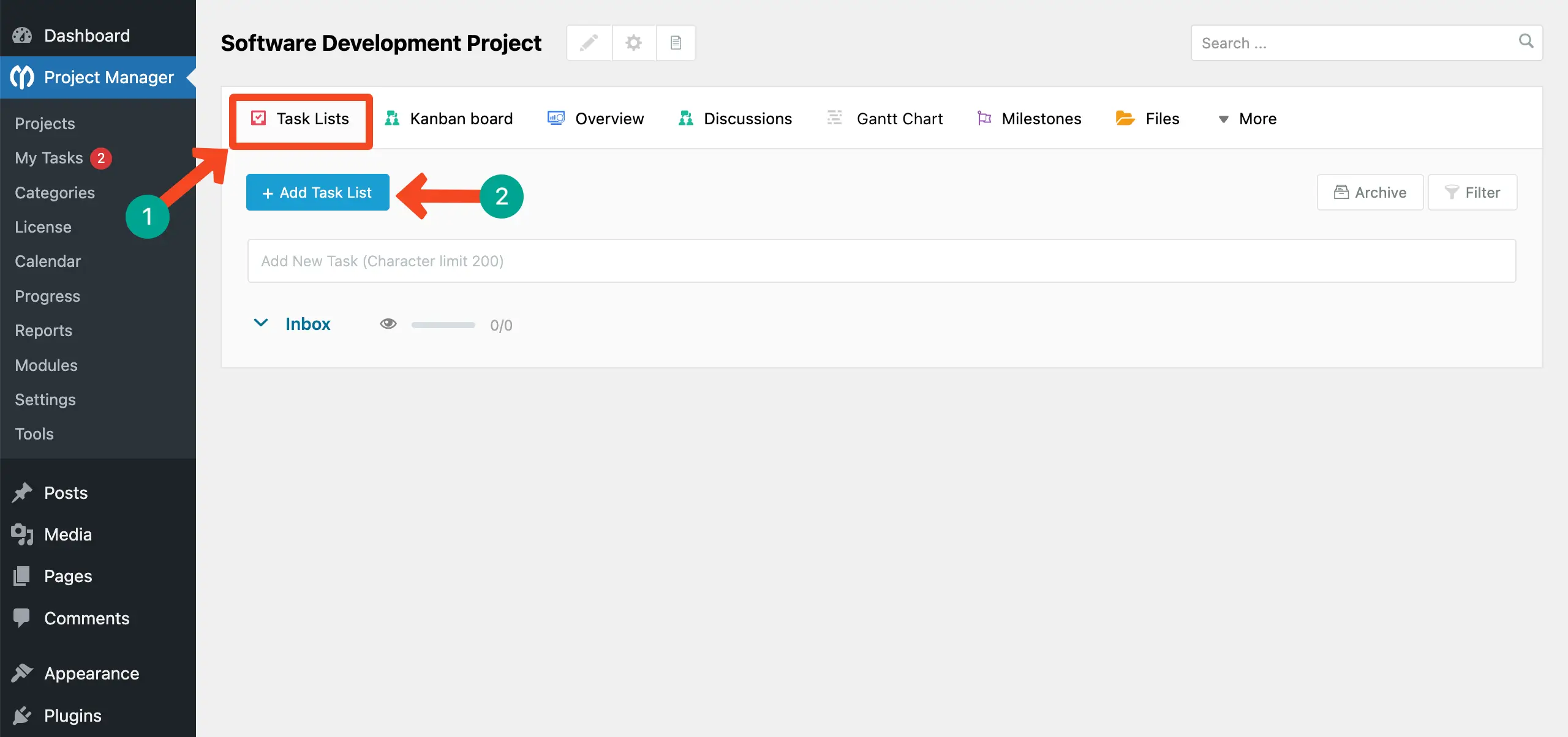 Start creating tasks with WP Project Manager