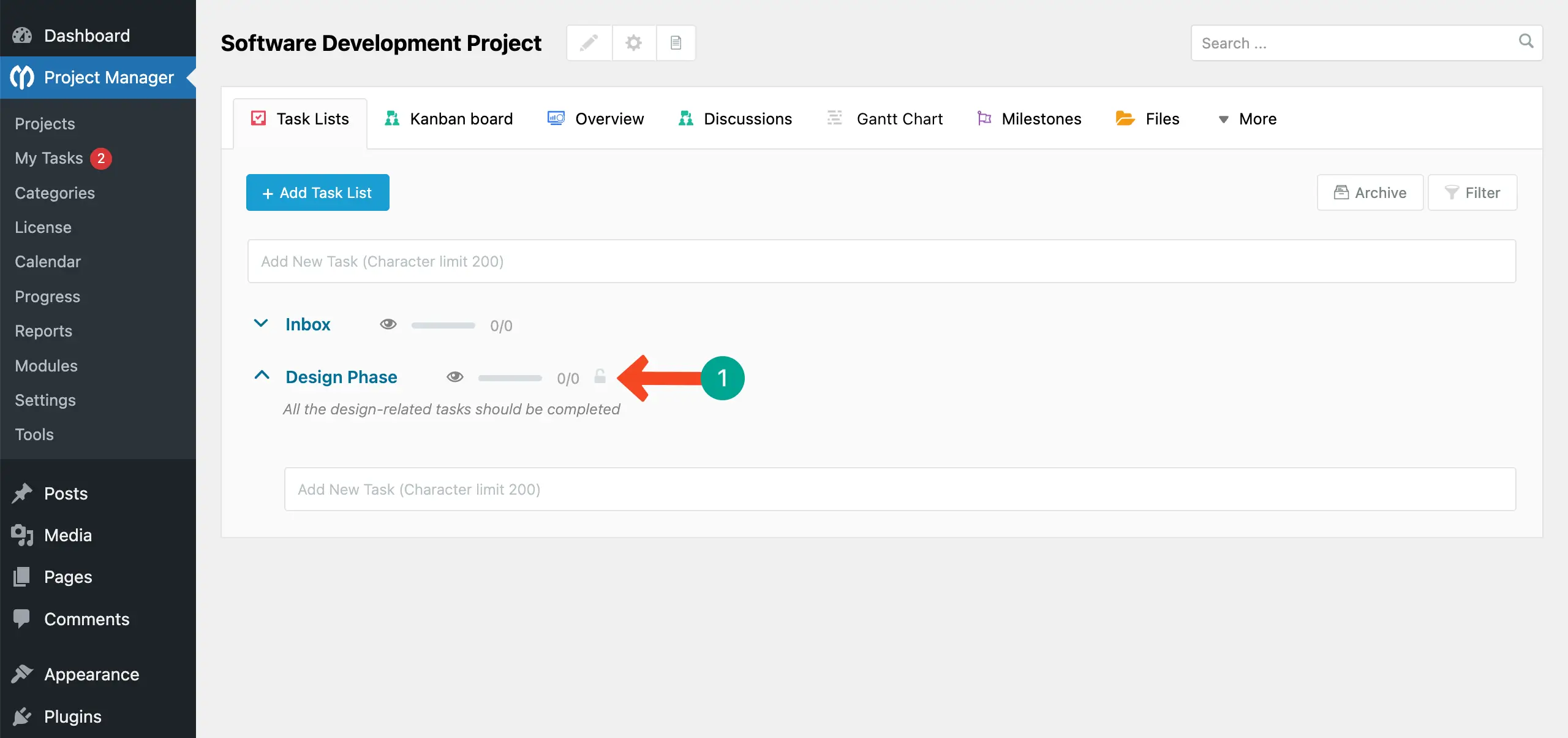 Task group is created with WP Project Manager