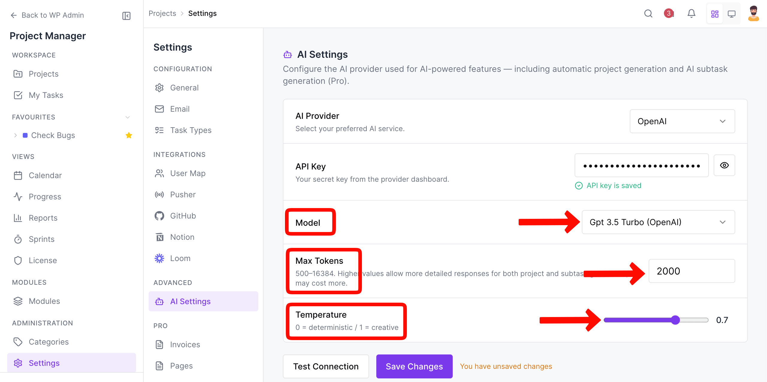 Configure AI settings