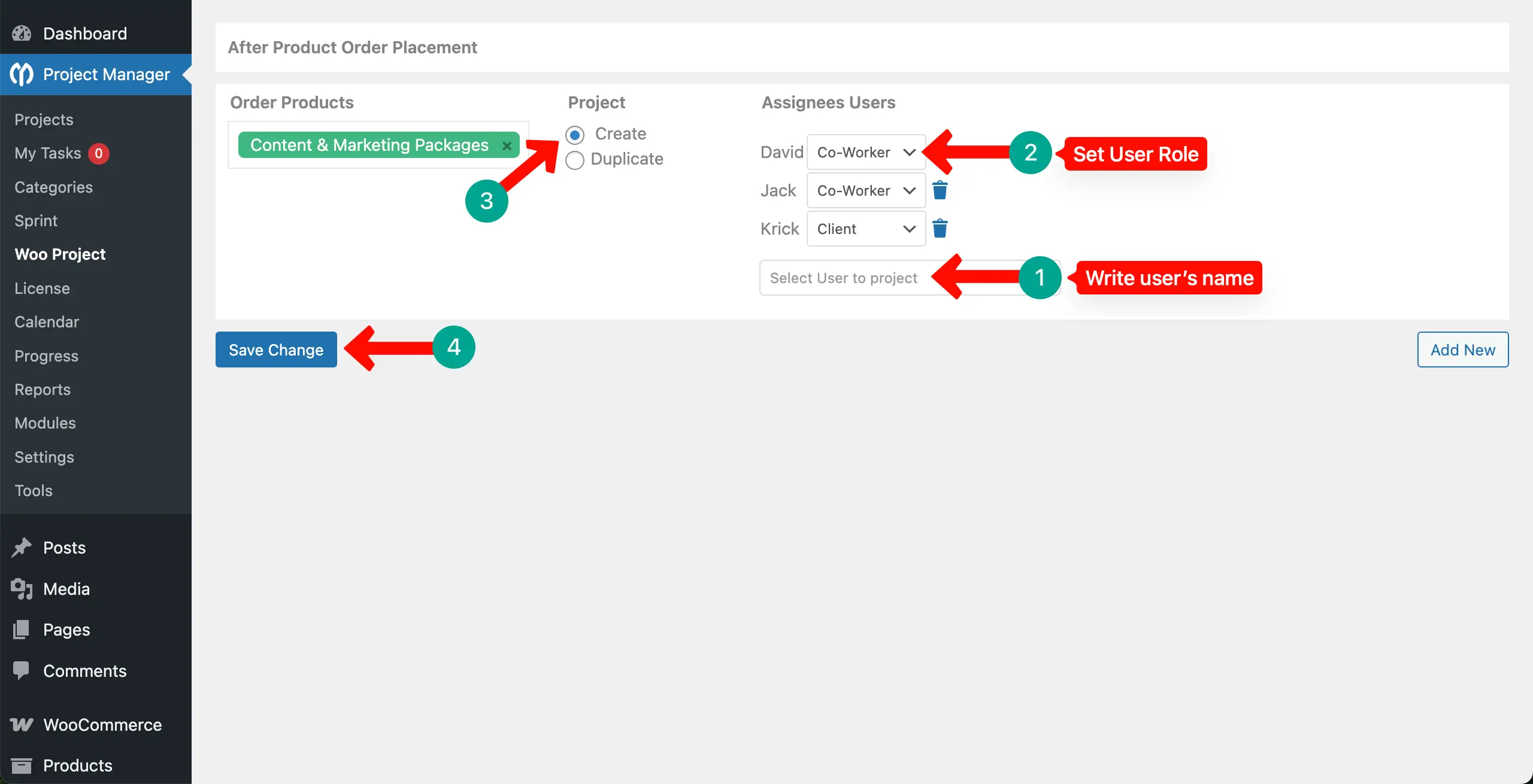 Assign users to the project