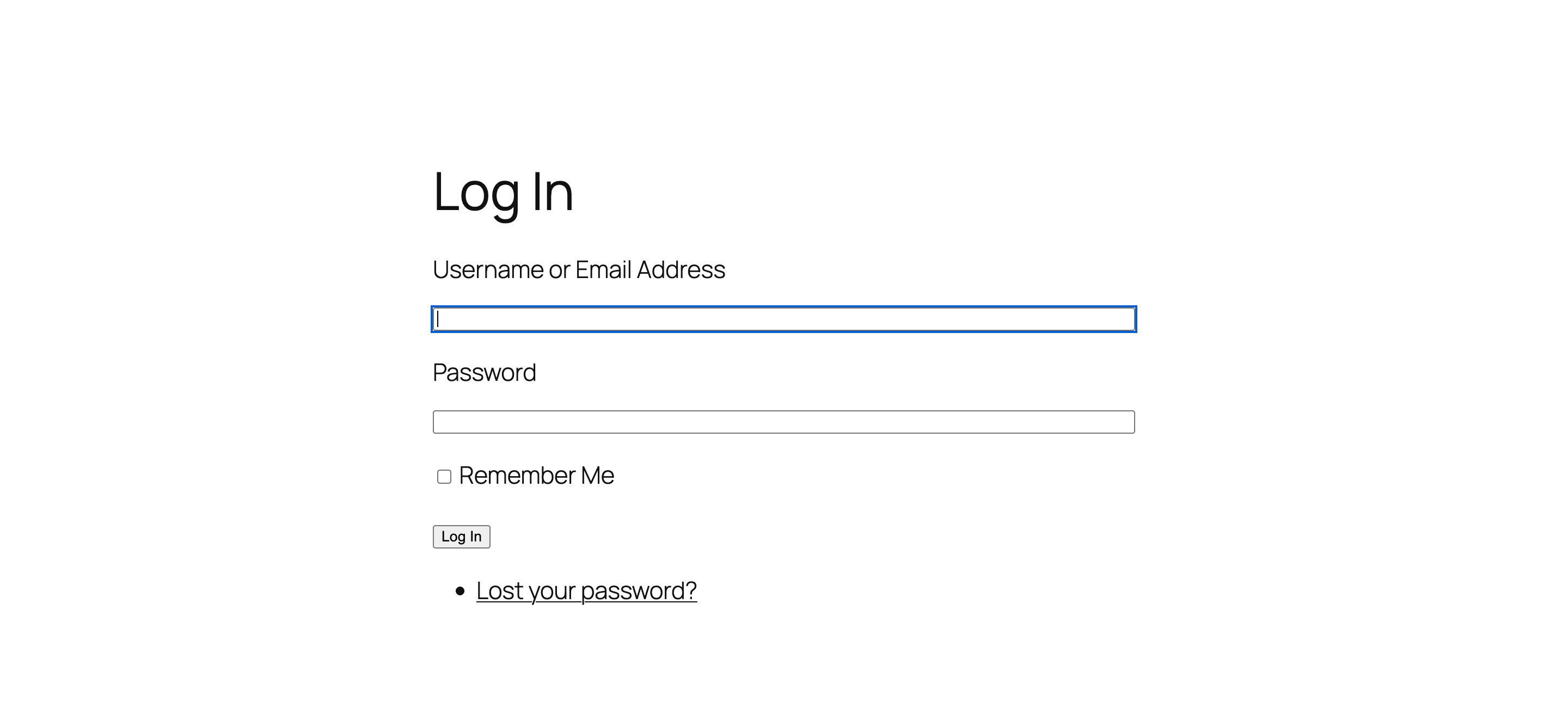 Newly created password reset page