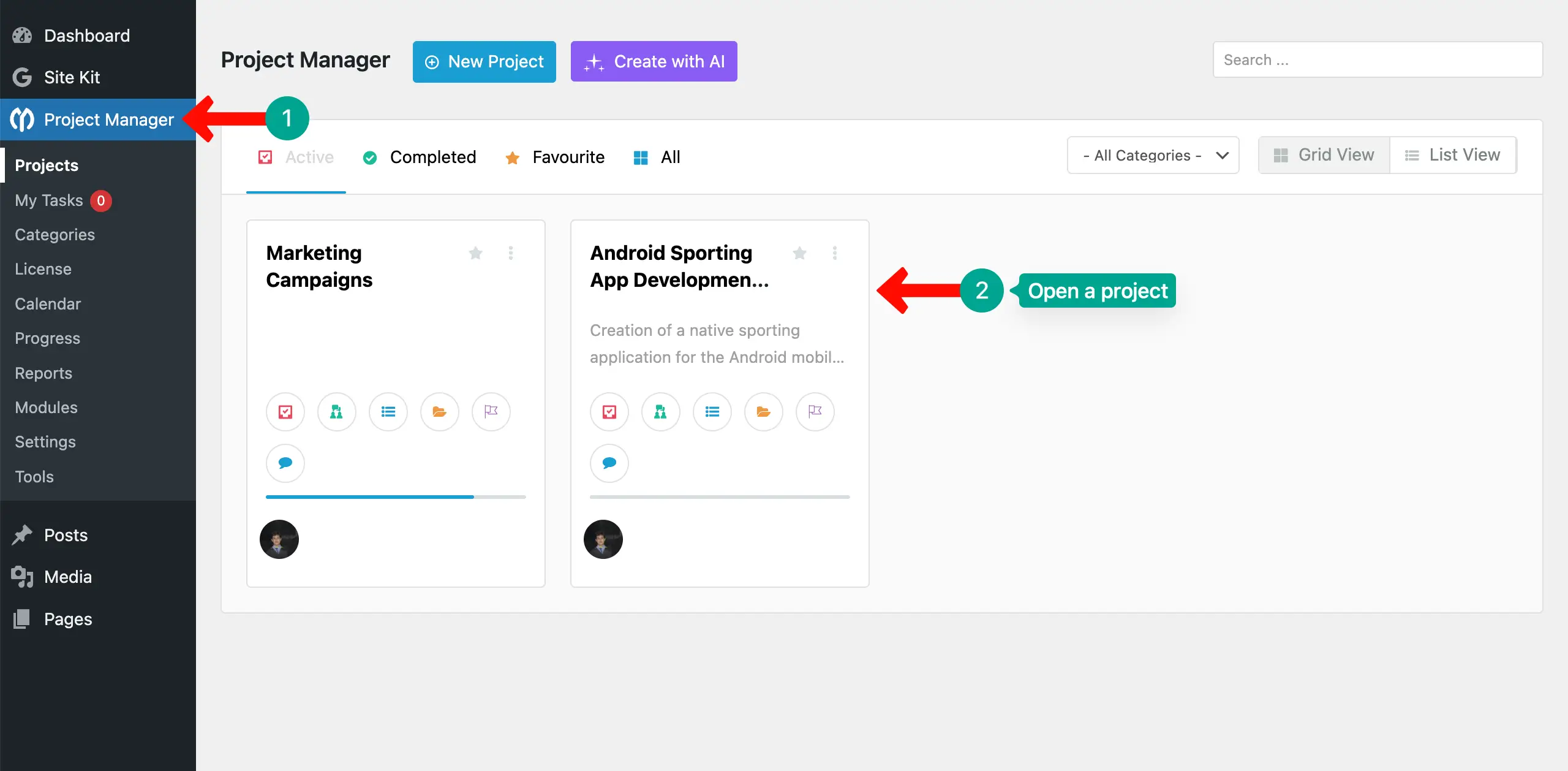 Open a project that you want to bill to your client