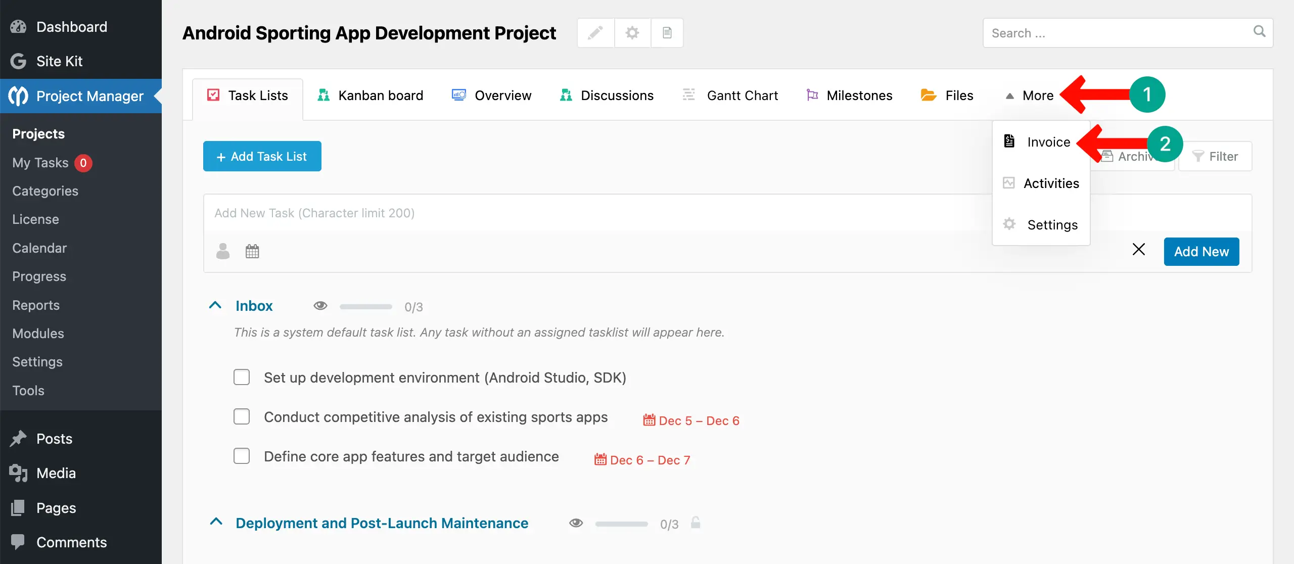Open the Invoice Tab